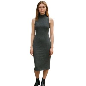 One Teaspoon Charcoal Bodycon Midi Dress Mock Neck Zipper back Shimmer Small NWT